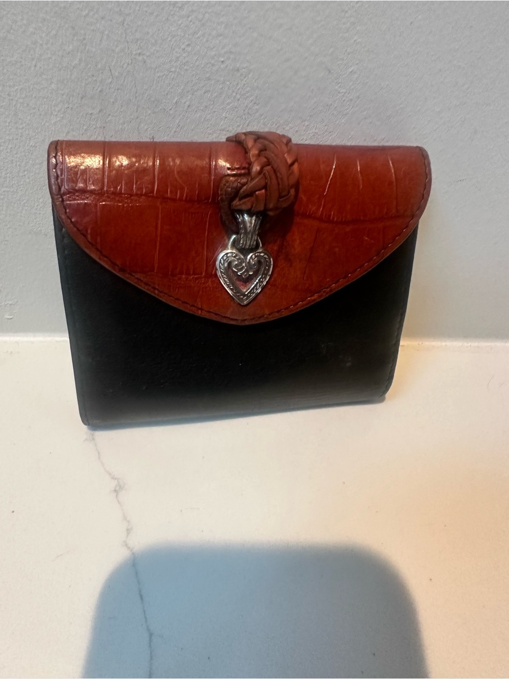 Brighton leather Wallet in black and brown with metal heart charm